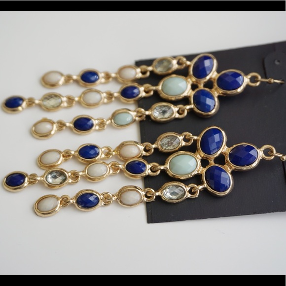 🆕 INC Earrings Gold Tone with Stones blue, green, - Picture 4 of 4